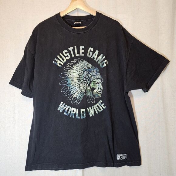 Hustle Gang Indian Head Native Americans Tribal Head Mens 3XL Black Tee Shirt 3X - Picture 1 of 9
